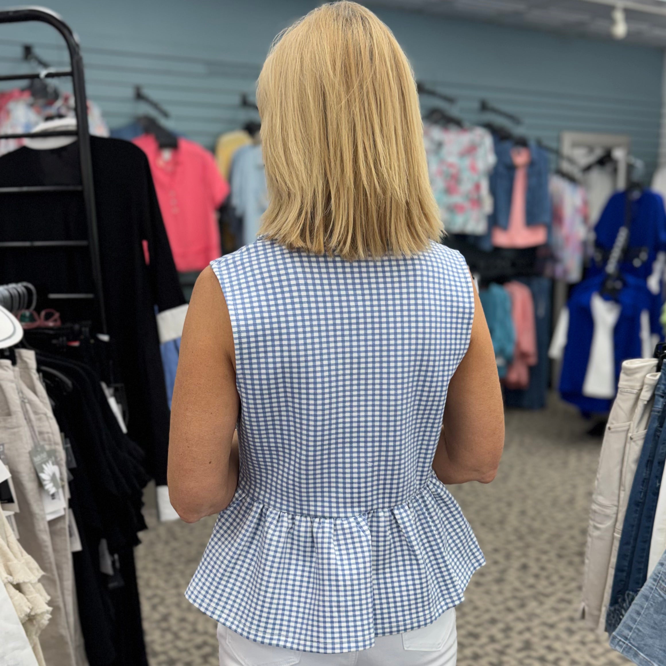 Gingham Sleeveless Peplum Top