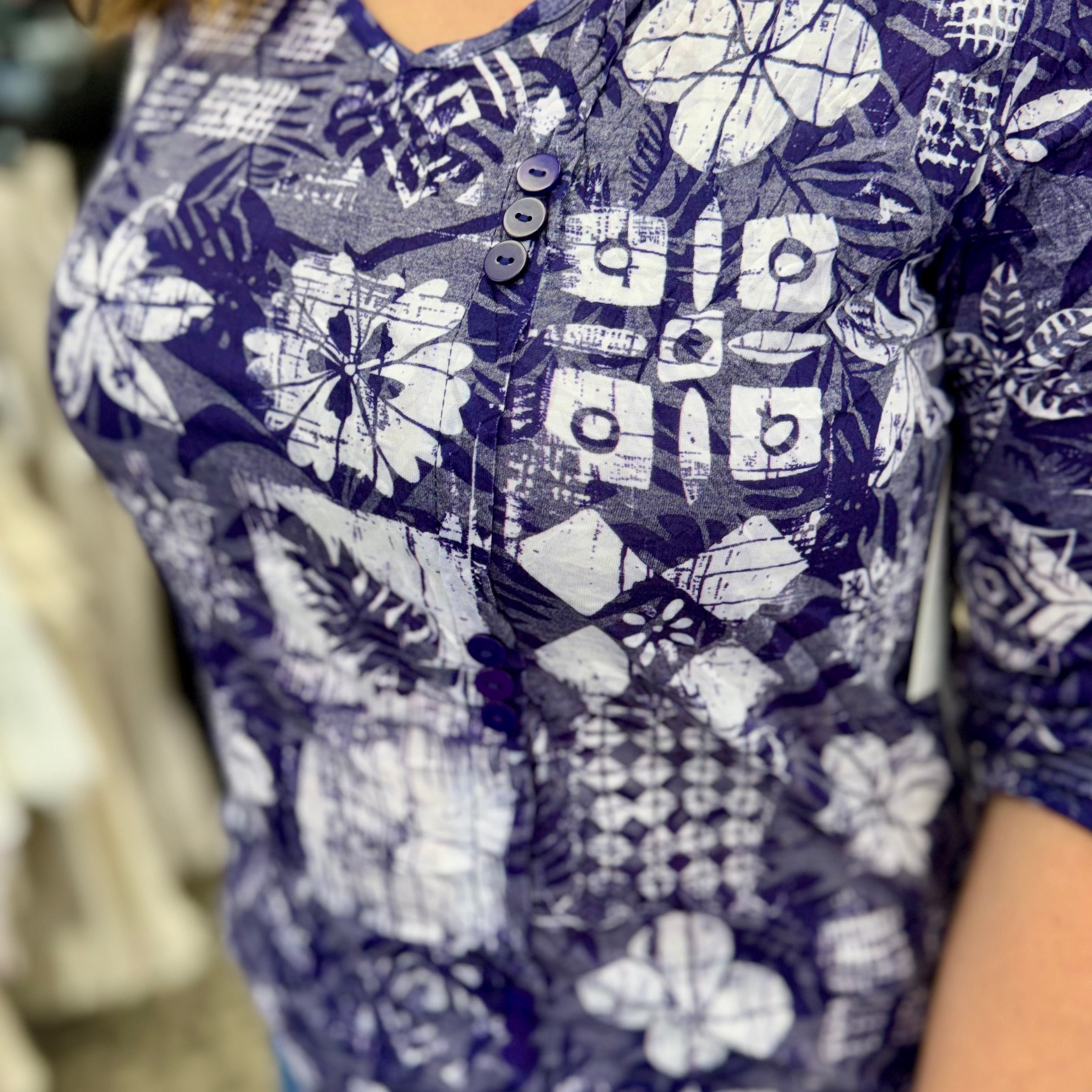 Crinkle Mix Media Button Detail Top