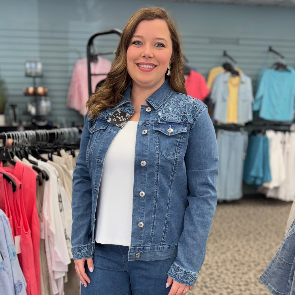 Laser Cut Floral Denim Jacket