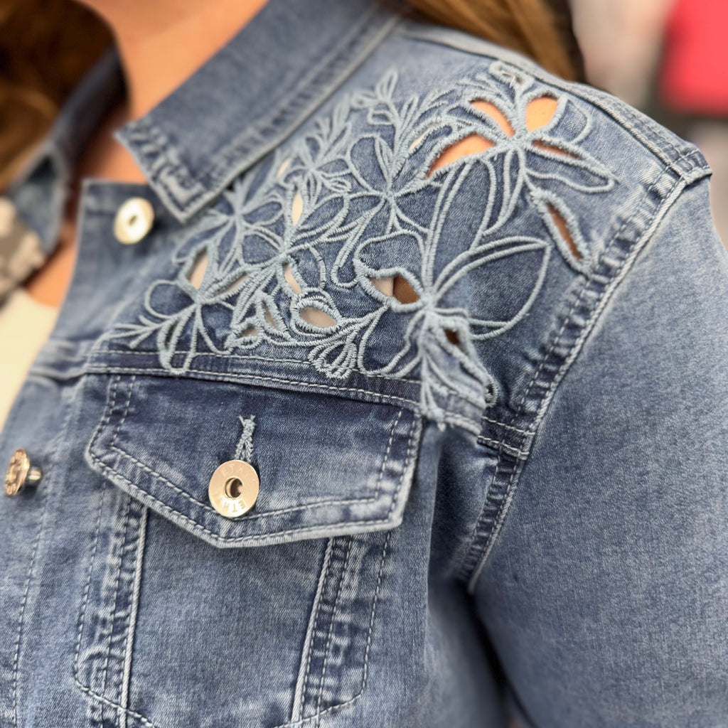 Laser Cut Floral Denim Jacket