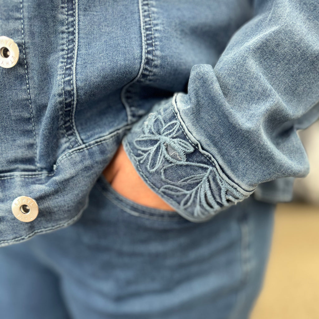 Laser Cut Floral Denim Jacket