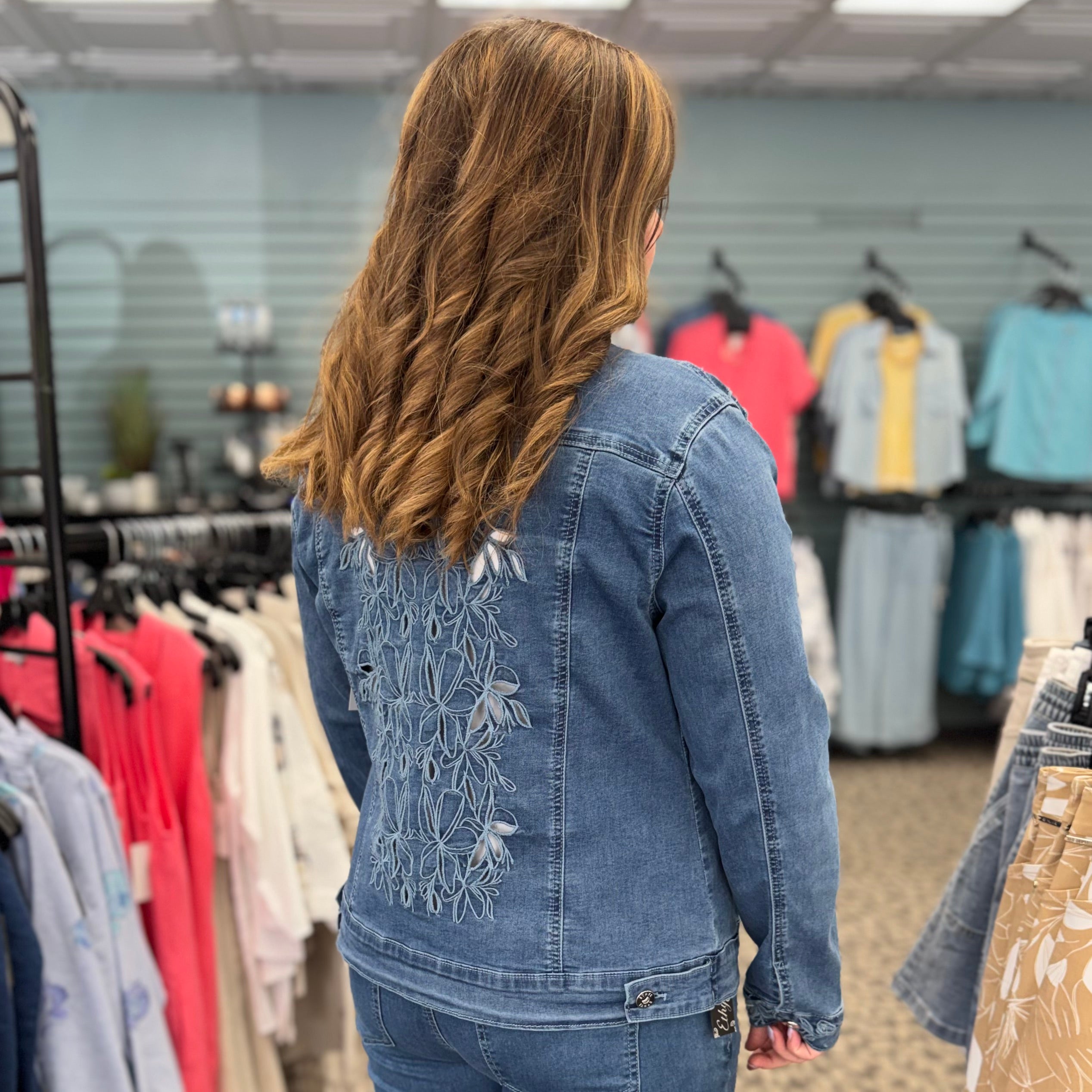 Laser Cut Floral Denim Jacket