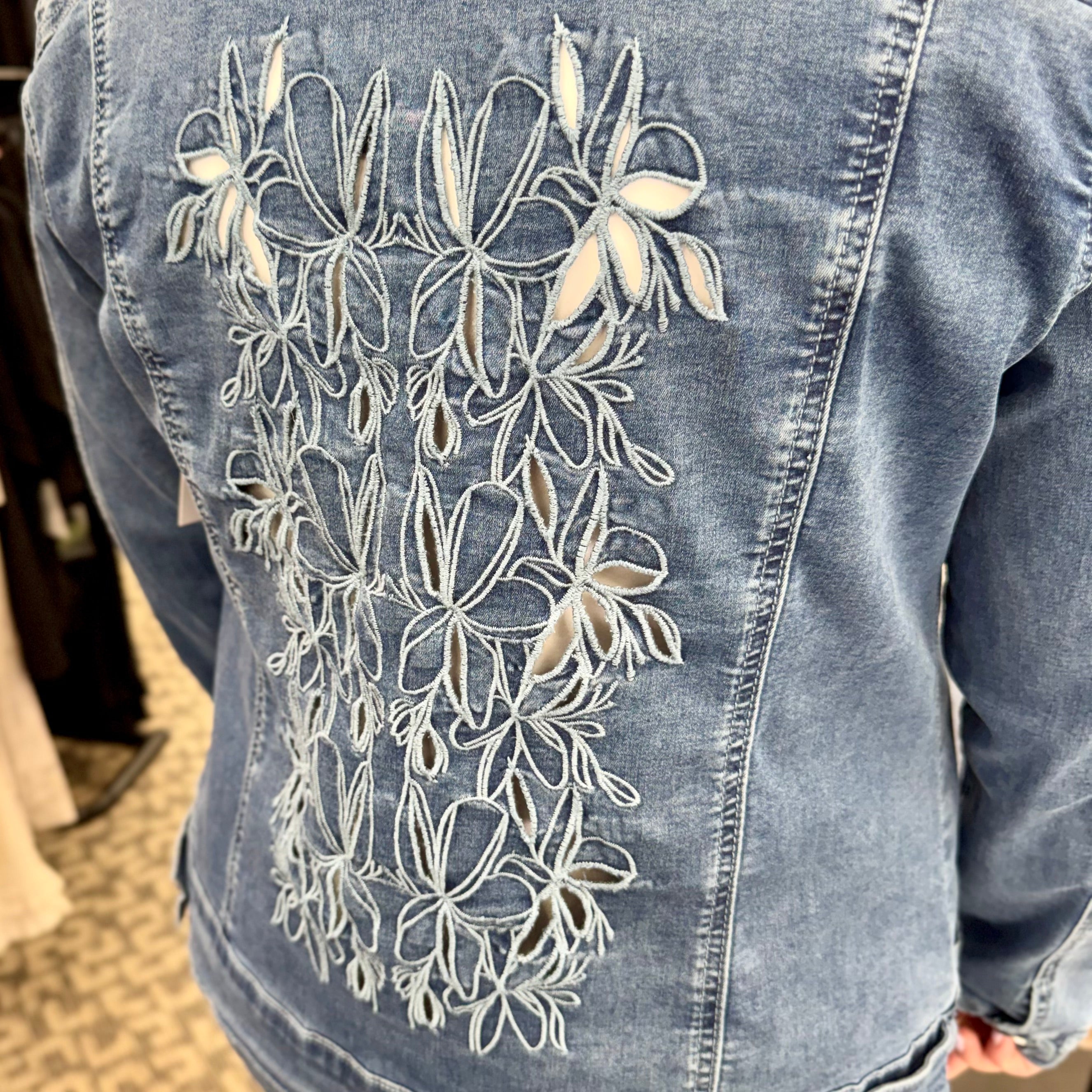 Laser Cut Floral Denim Jacket