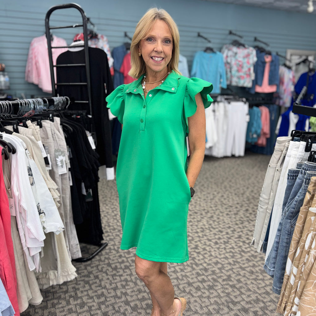Scallop Flutter Sleeve Dress