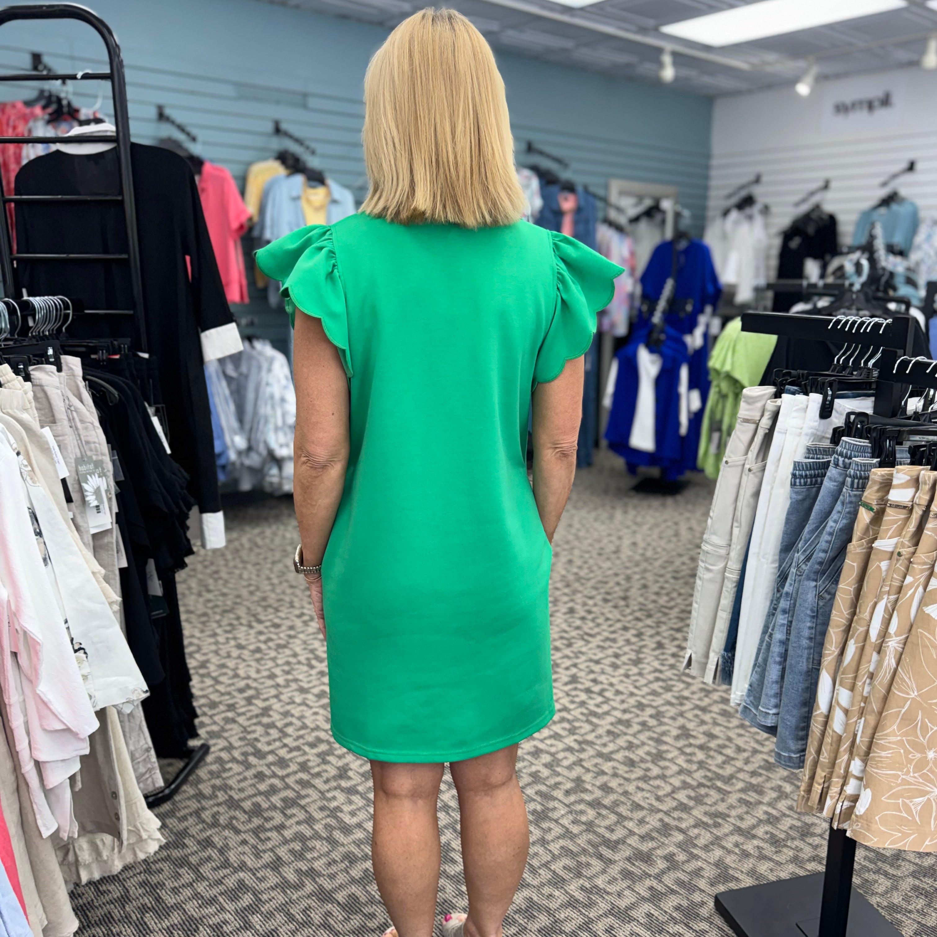 Scallop Flutter Sleeve Dress