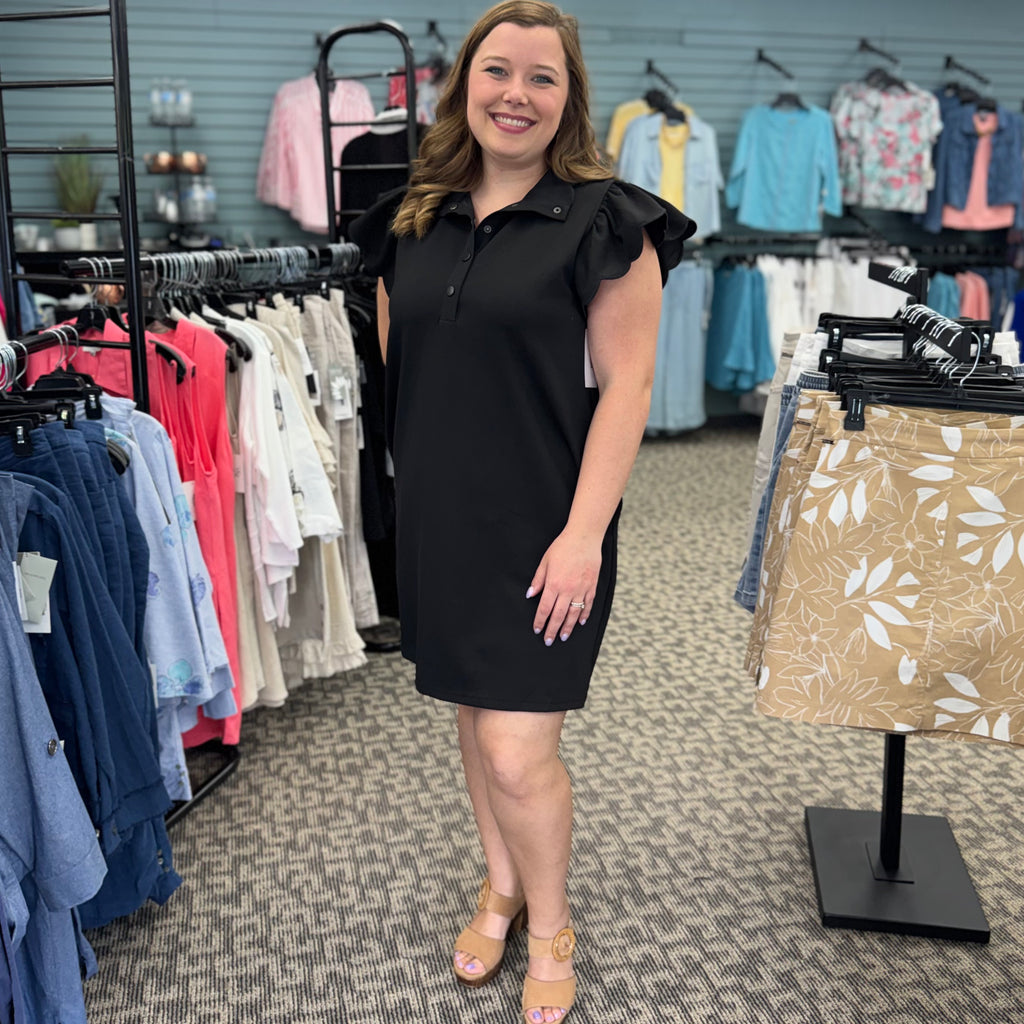 Scallop Flutter Sleeve Dress
