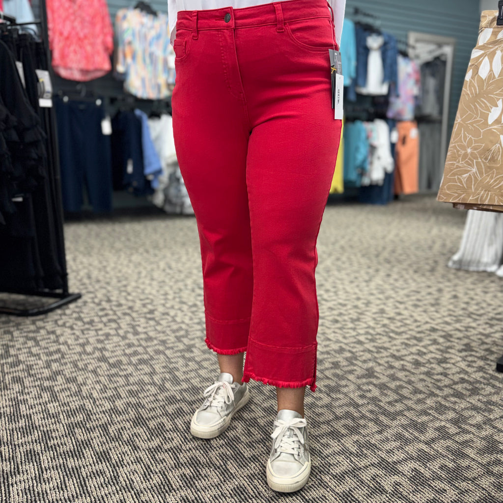 Zip & Button Front Hi-Lo Hem Crop Pant