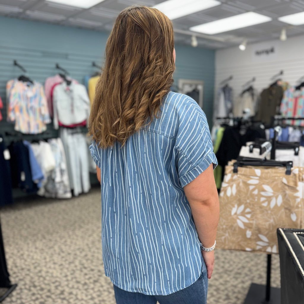 Twill and Print Denim Popover