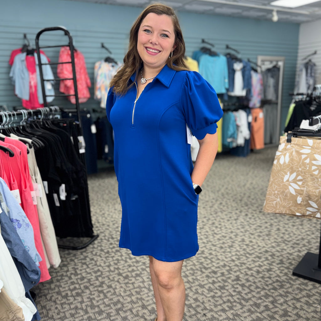 Half-Zip Puff Sleeve Mini Dress