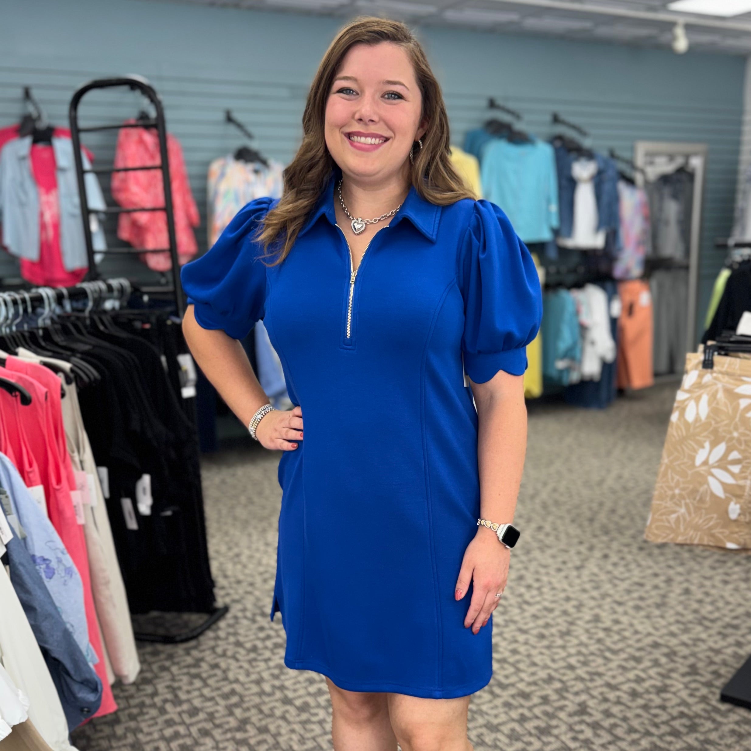 Half-Zip Puff Sleeve Mini Dress – Pretty N' Pearls, LLC