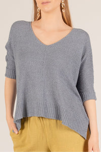 3/4 Sleeve V-Neck Knit Sweater