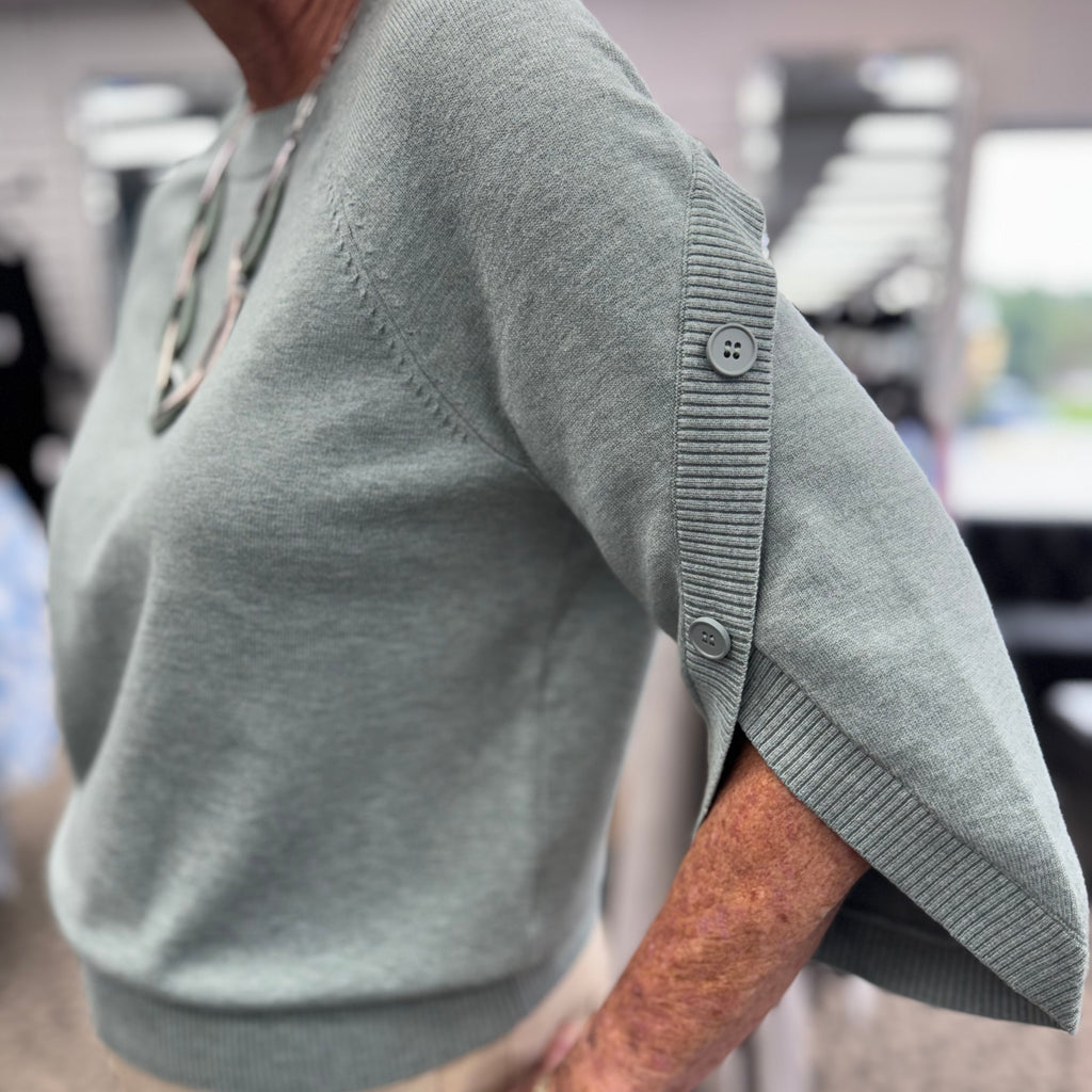 Brushed Viscose & Nylon Knit Tulip Sleeve Sweater