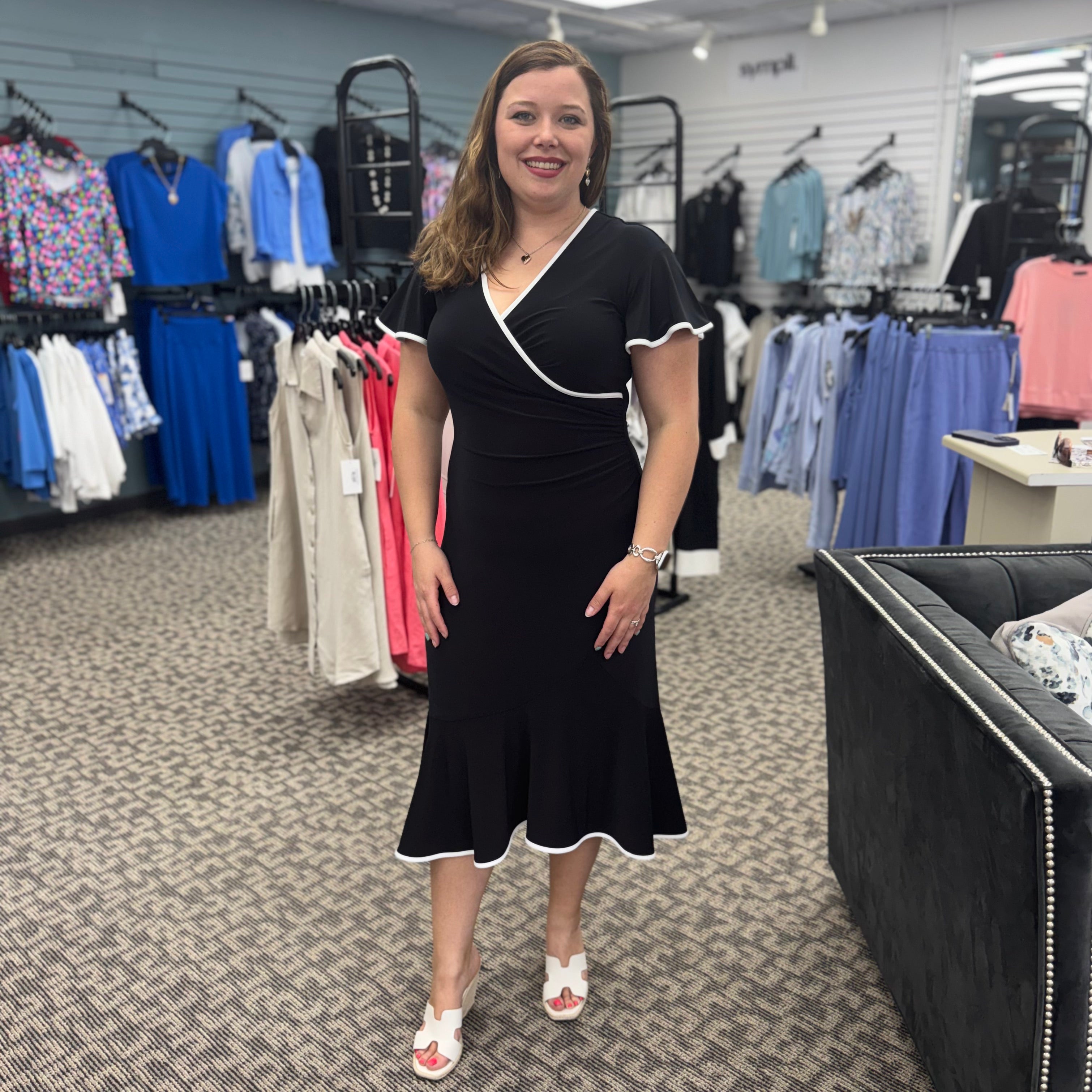 Silky Knit Wrap Dress with Contrast Trim
