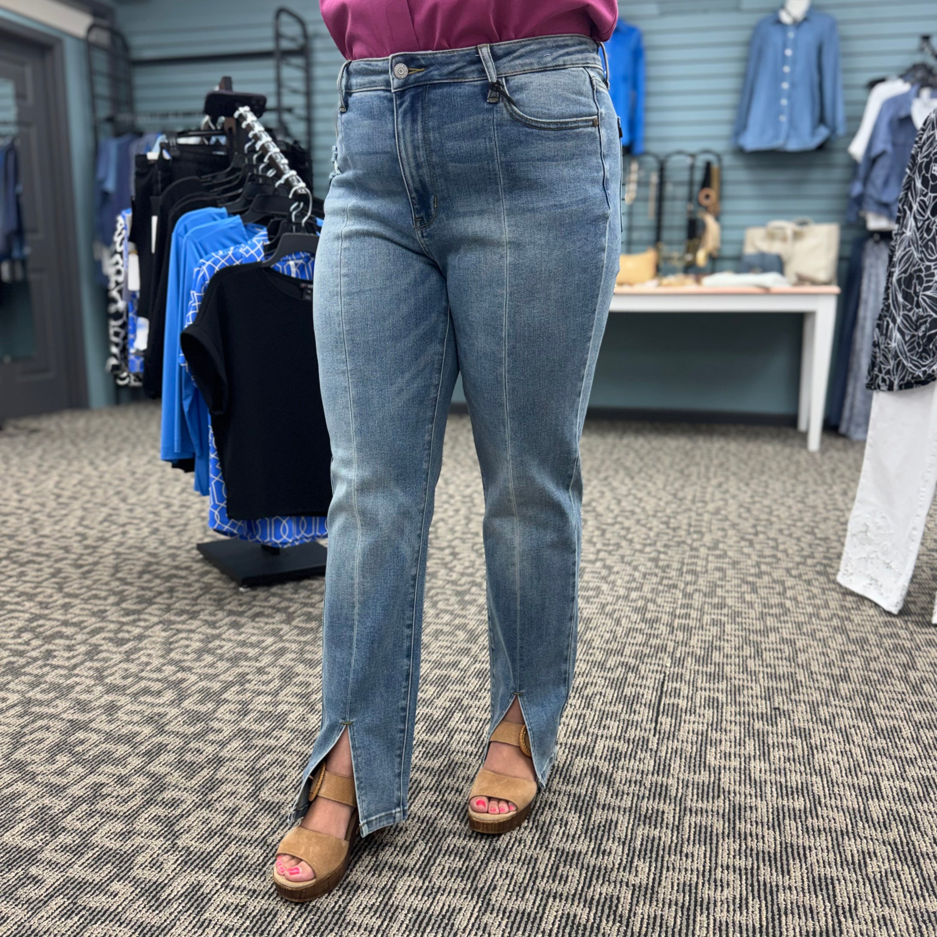 High Waisted Front Seam with Slit Straight Leg