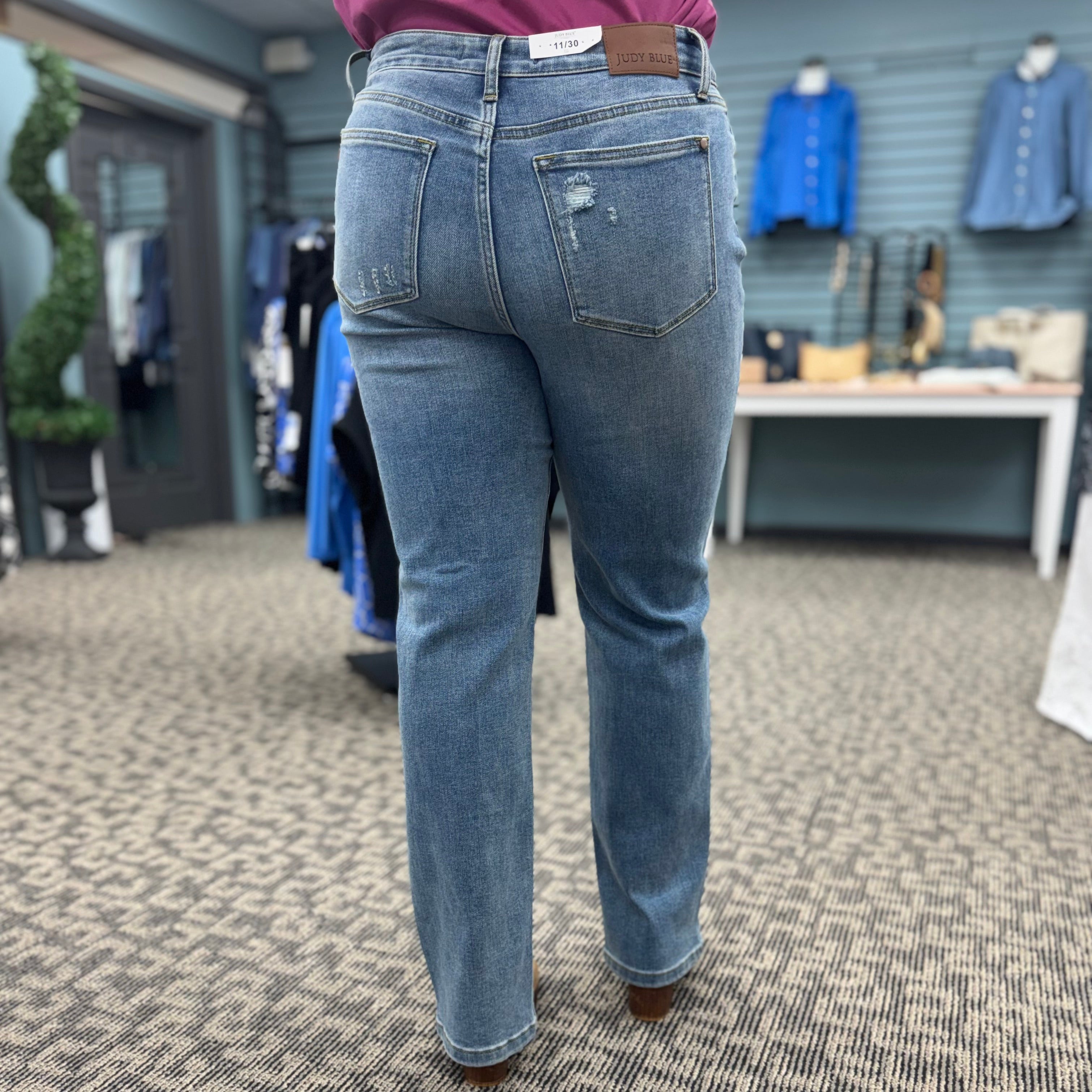 High Waisted Front Seam with Slit Straight Leg