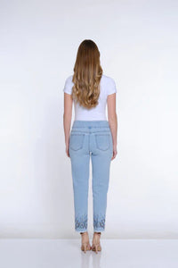 M15705PM Ankle Jean with Hem Embroidery