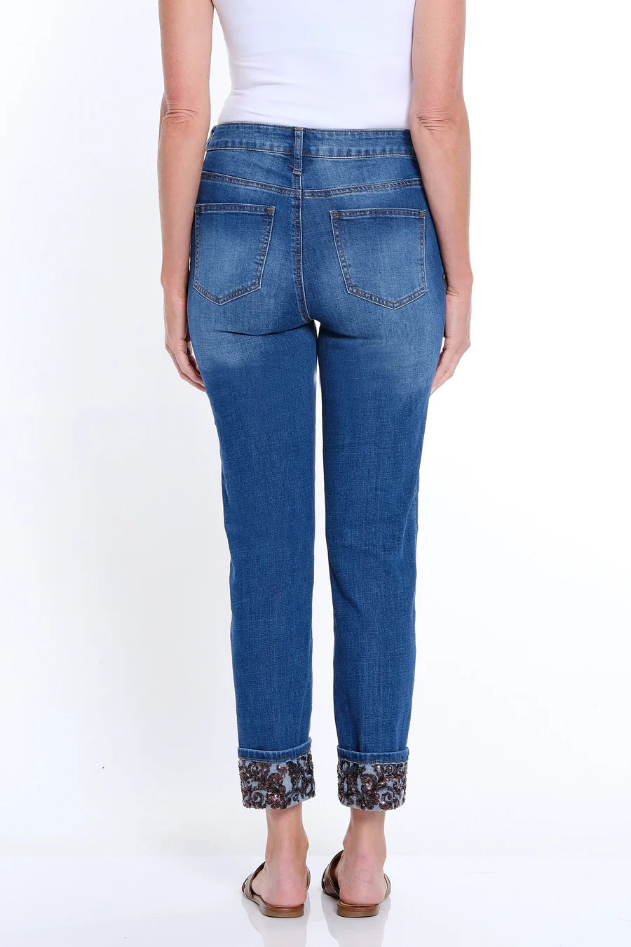 Sequin Trim Cuffed Ankle Jean