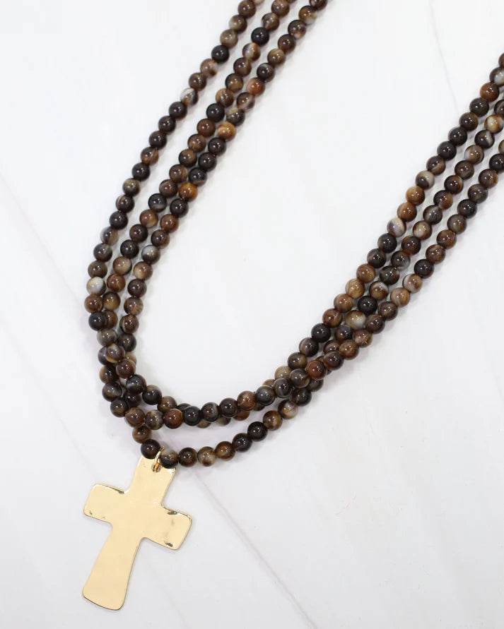 Barstow Layered Beaded Cross Necklace