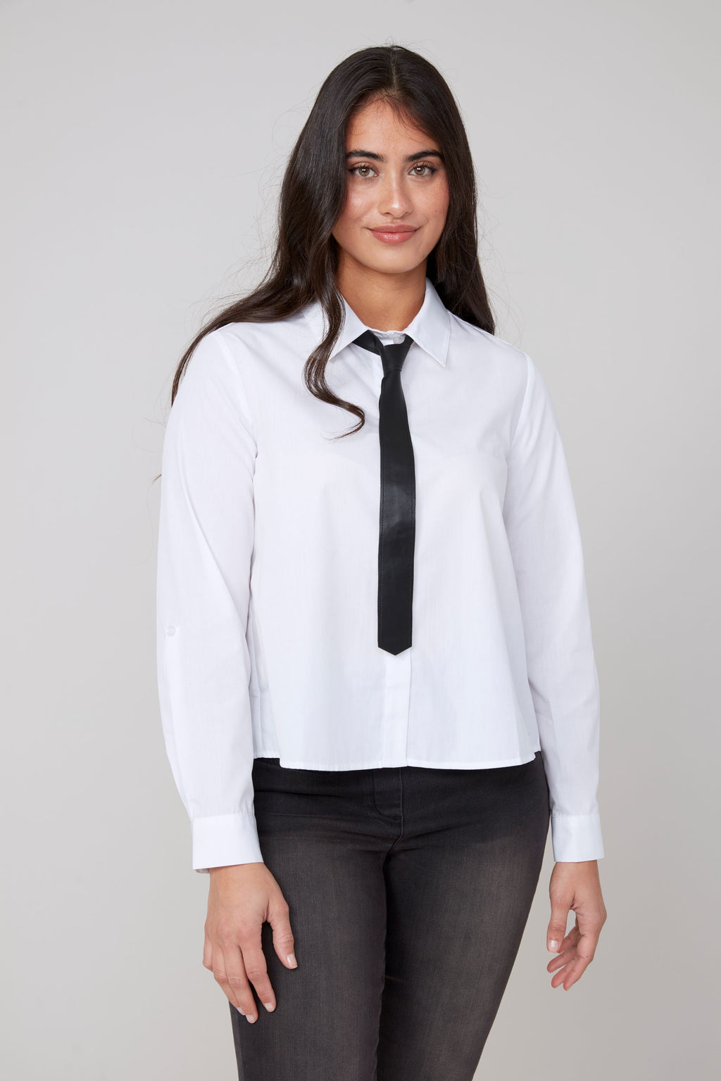 Pleated Back Blouse with Neck Tie