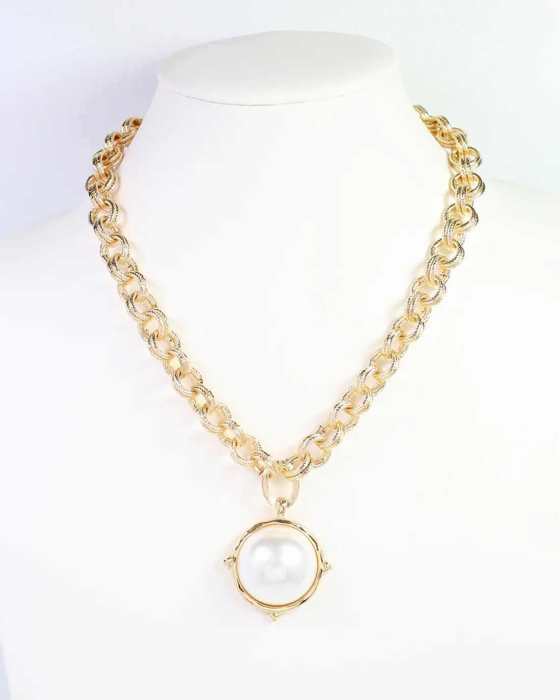 Lexington Link Pearl Charm Necklace Gold
