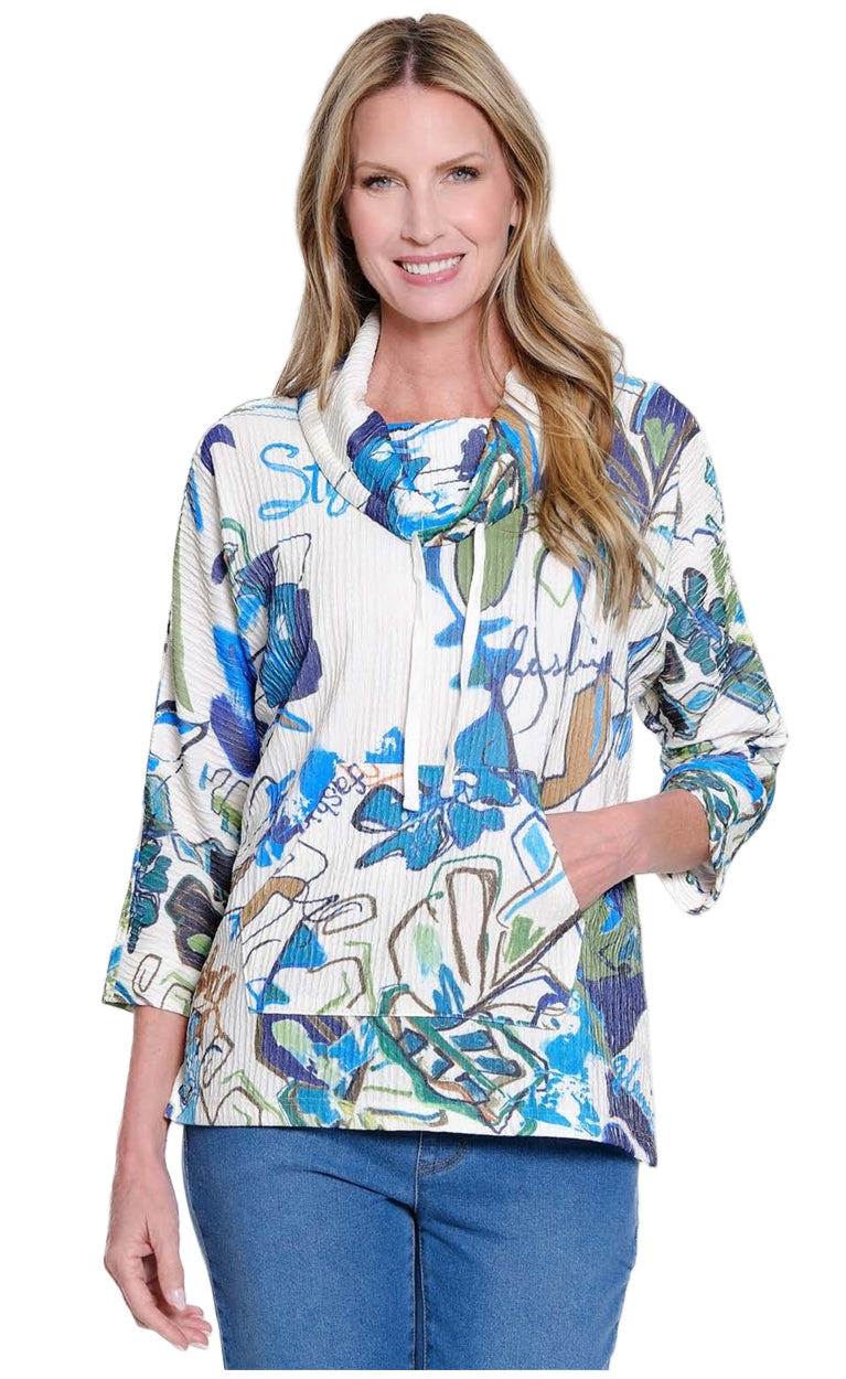 M45403TM Cowl Neck Kangaroo Pocket Top