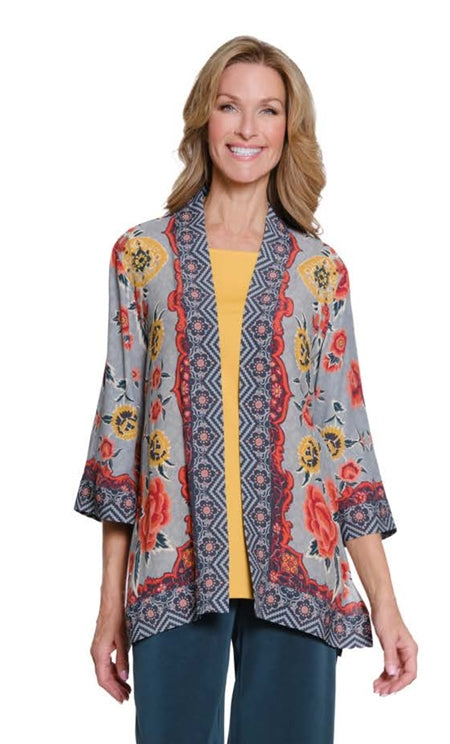 M35602JM 3/4 Sleeve Banded Open Front Jacket