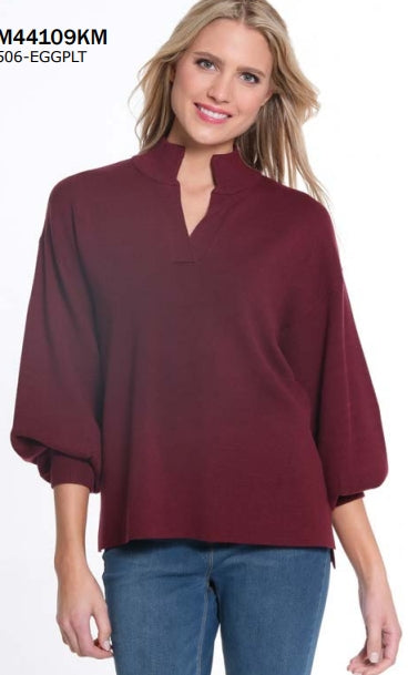 M44109KM Drop Shoulder Mock Neck Sweater