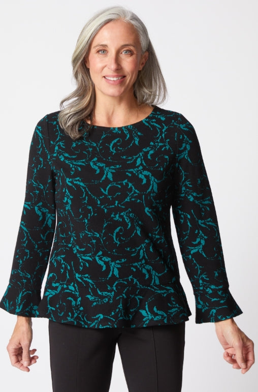 65900 Jacquard Scroll Peplum Top