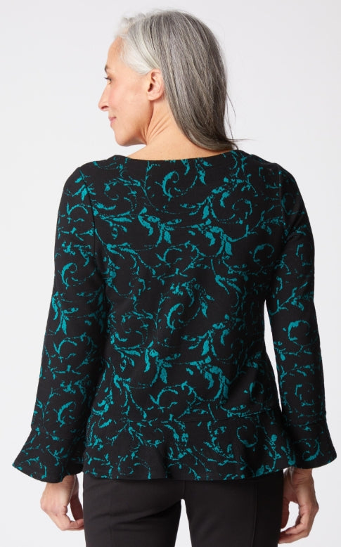 65900 Jacquard Scroll Peplum Top