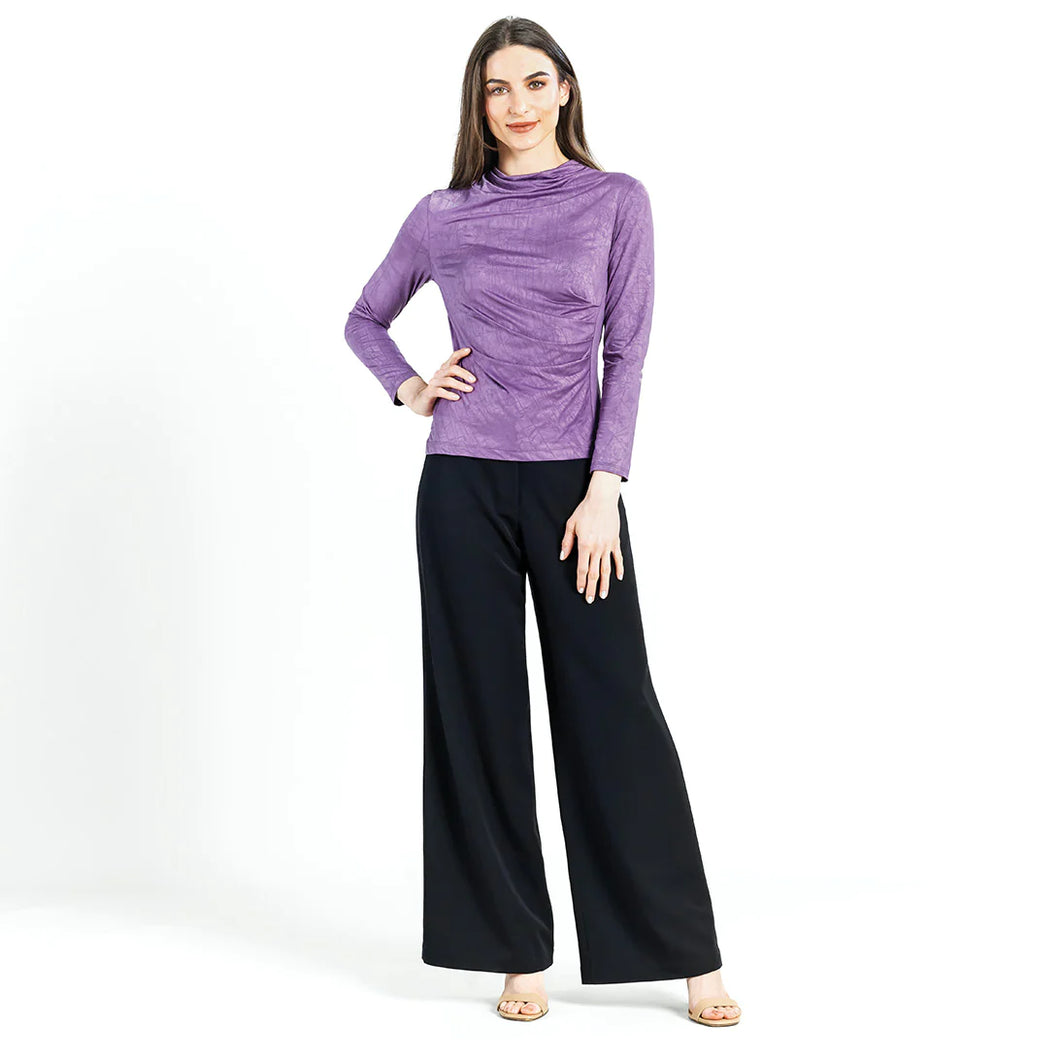 T411V Drape Neck Crushed Silky Knit Top