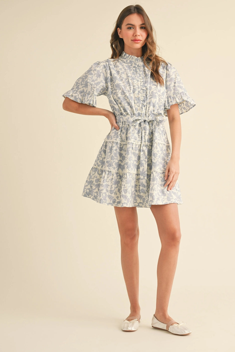Ruffled Button Down Floral Mini Dress