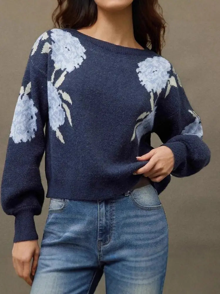 Casual Vintage Floral Pattern Pullover Sweater