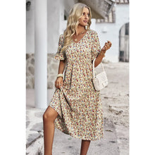 Load image into Gallery viewer, Boho Floral Ruffle Hem V Neck Short Sleeve Dress
