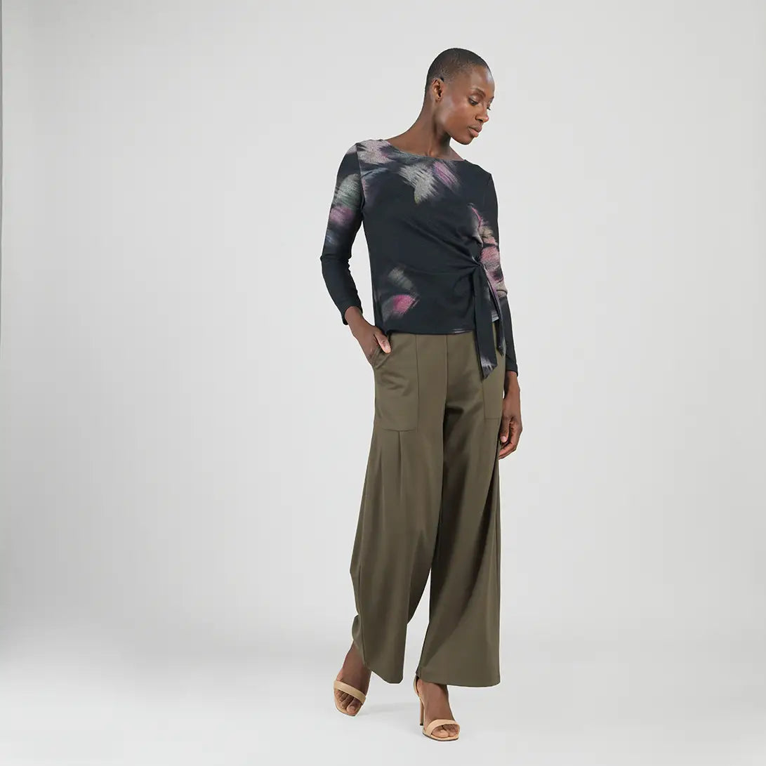 Brush Print Soft Side-tie Sweater