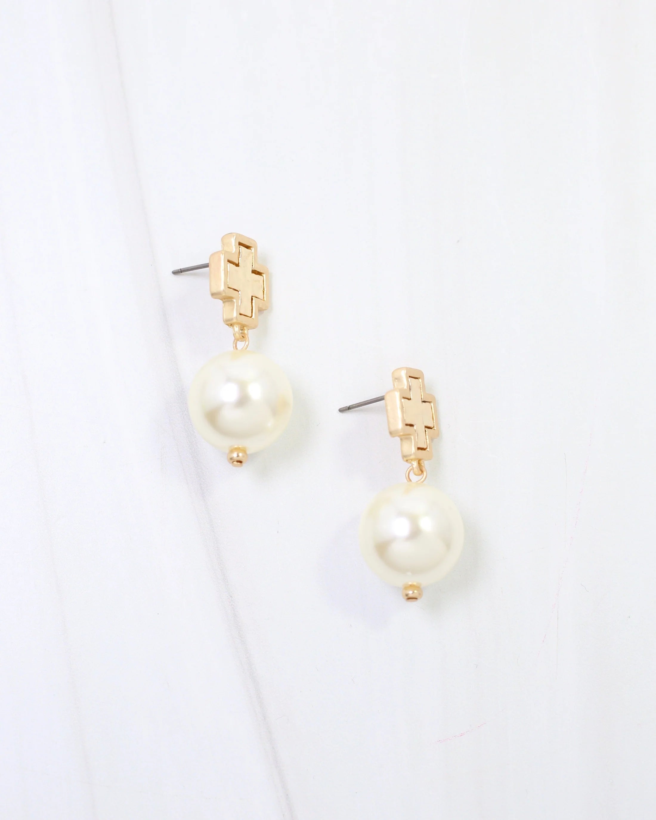 Saint Cloud Cross and Pearl Earrings