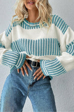 Load image into Gallery viewer, Striped Patchwork Drop Shoulder Loose Sweater
