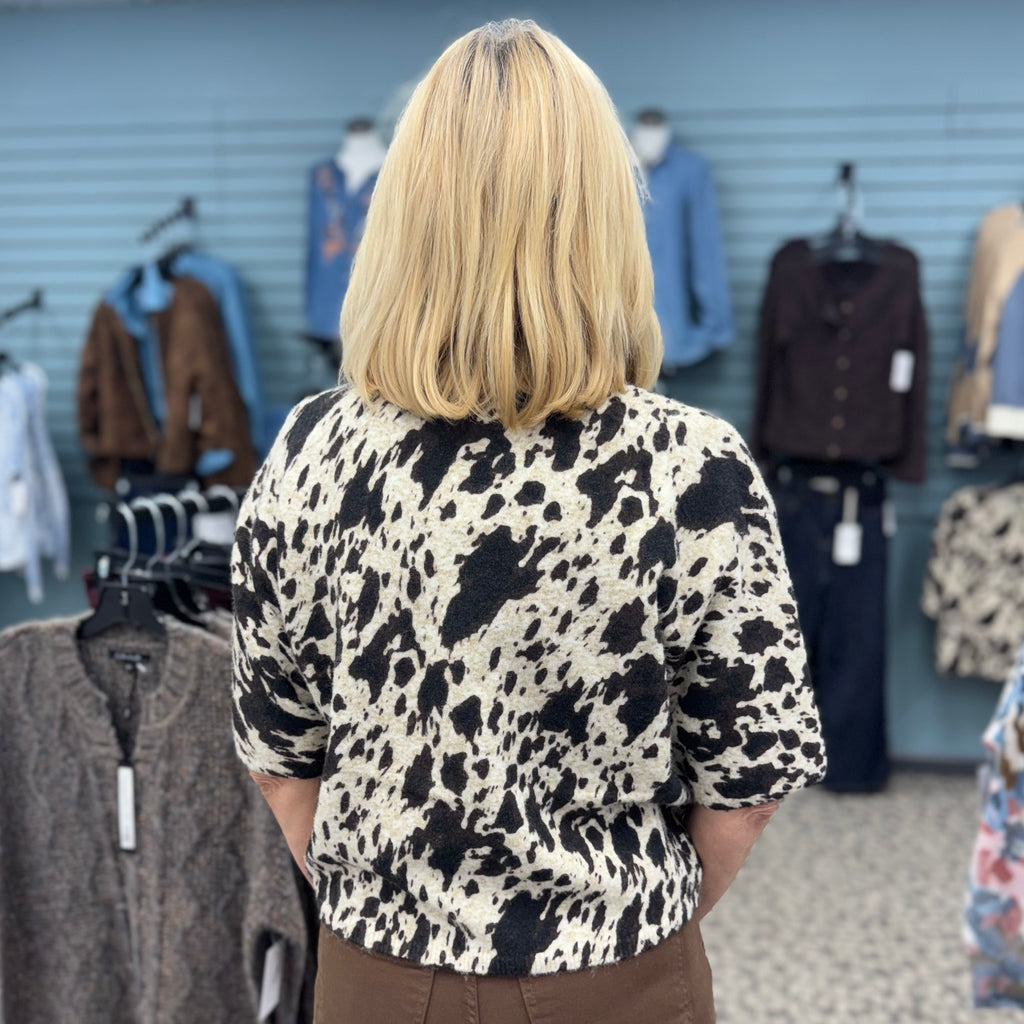 Printed Balloon Sleeve Mock Neck Sweater
