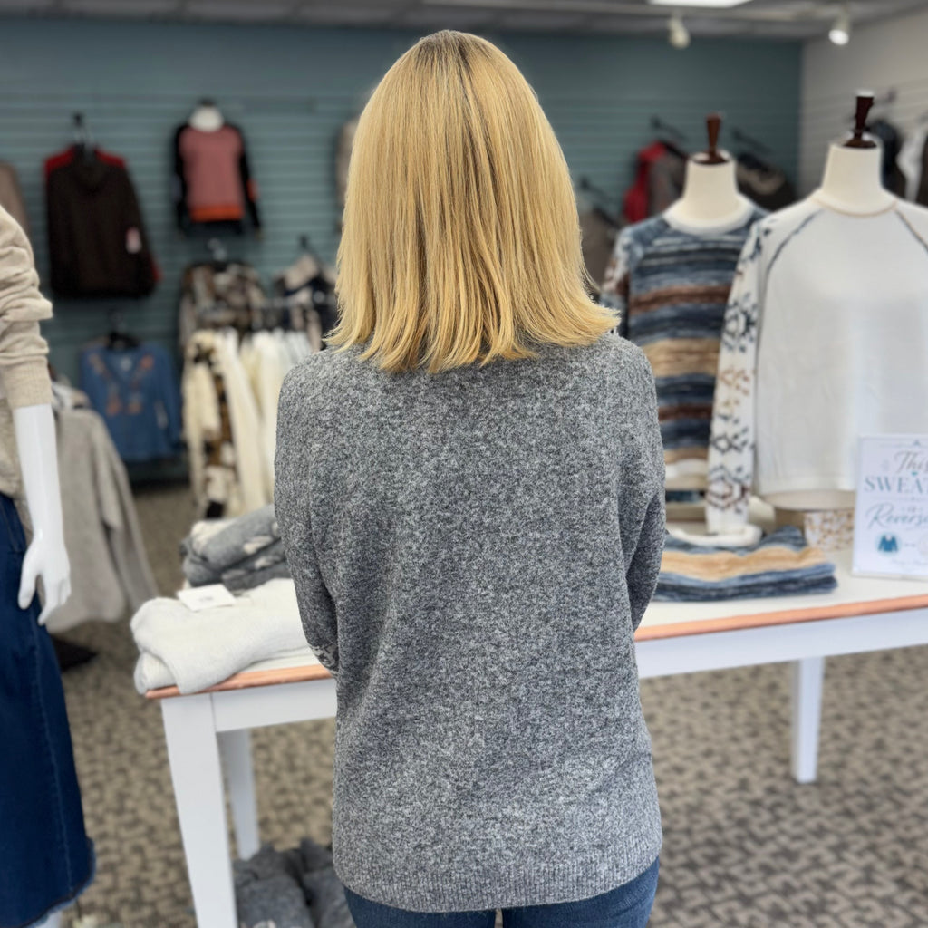 Long Sleeve Drop Shoulder Crew Neck Placed Jacquard Sweater
