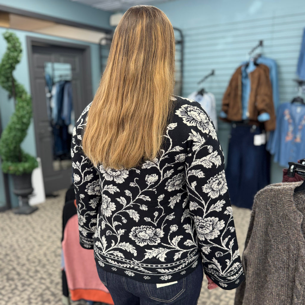 Jacquard Drop Shoulder Crew Neck Sweater