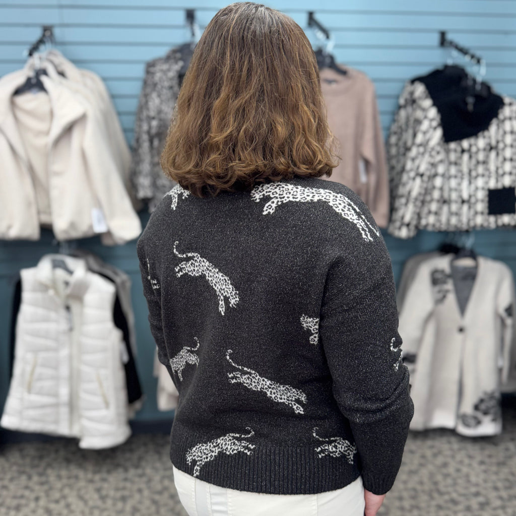 Long Sleeve Drop Shoulder Crew Neck Printed Sweater