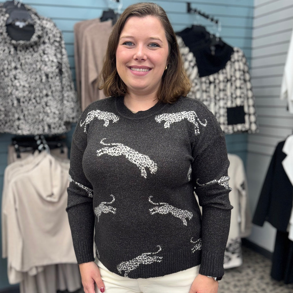 Long Sleeve Drop Shoulder Crew Neck Printed Sweater