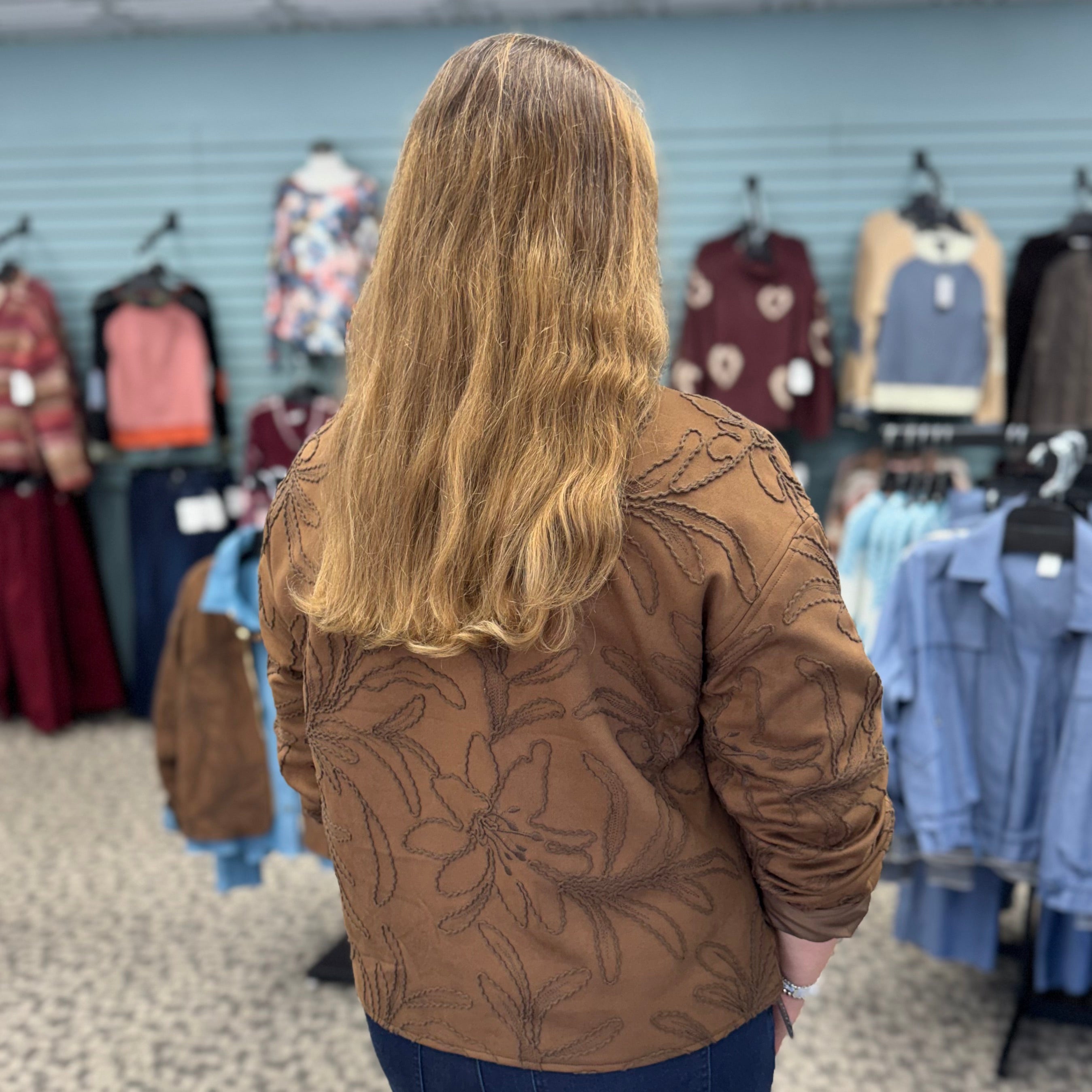 Embroidered Faux Suede Bomber Jacket