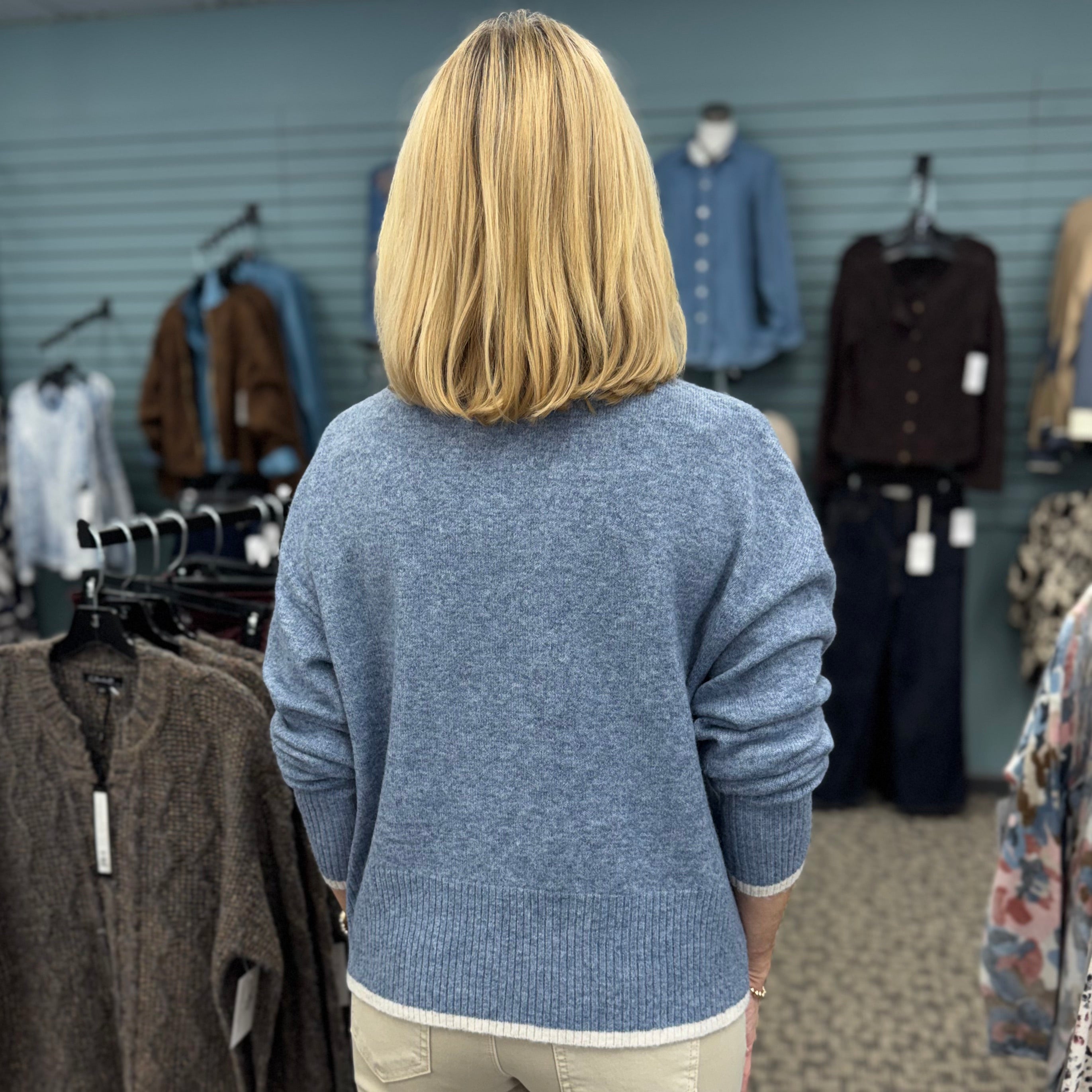 Embroidered Detail Drop Shoulder Mock Neck Sweater