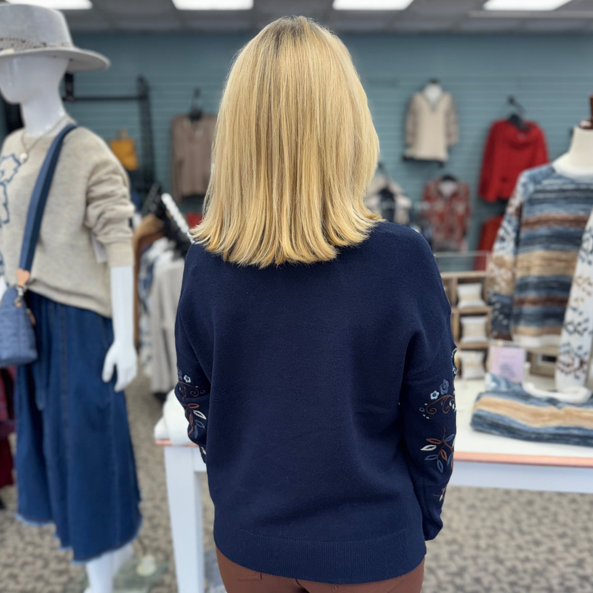 All Over Embroidered Mock Neck Sweater