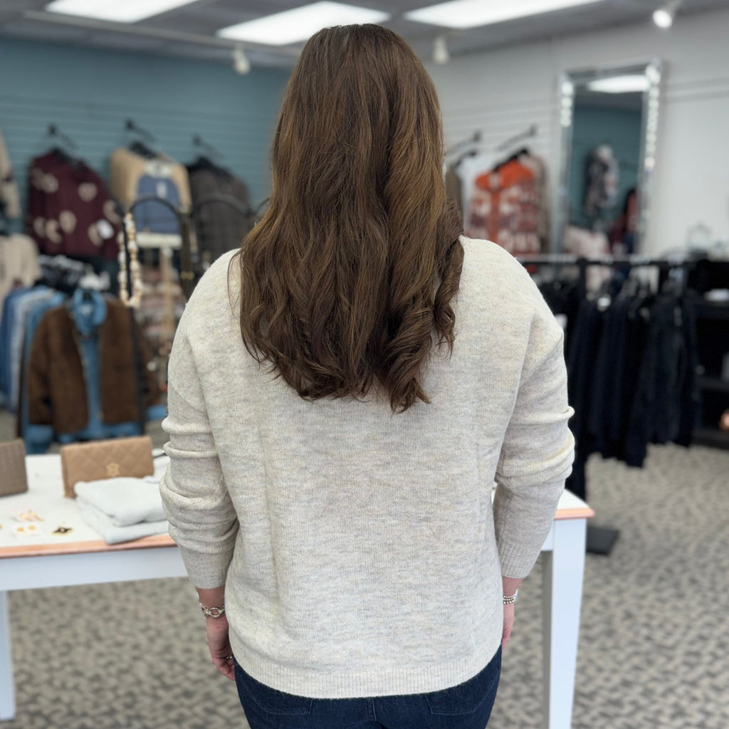 Long Sleeve Drop Shoulder Double Knit Intarsia Flower Sweater
