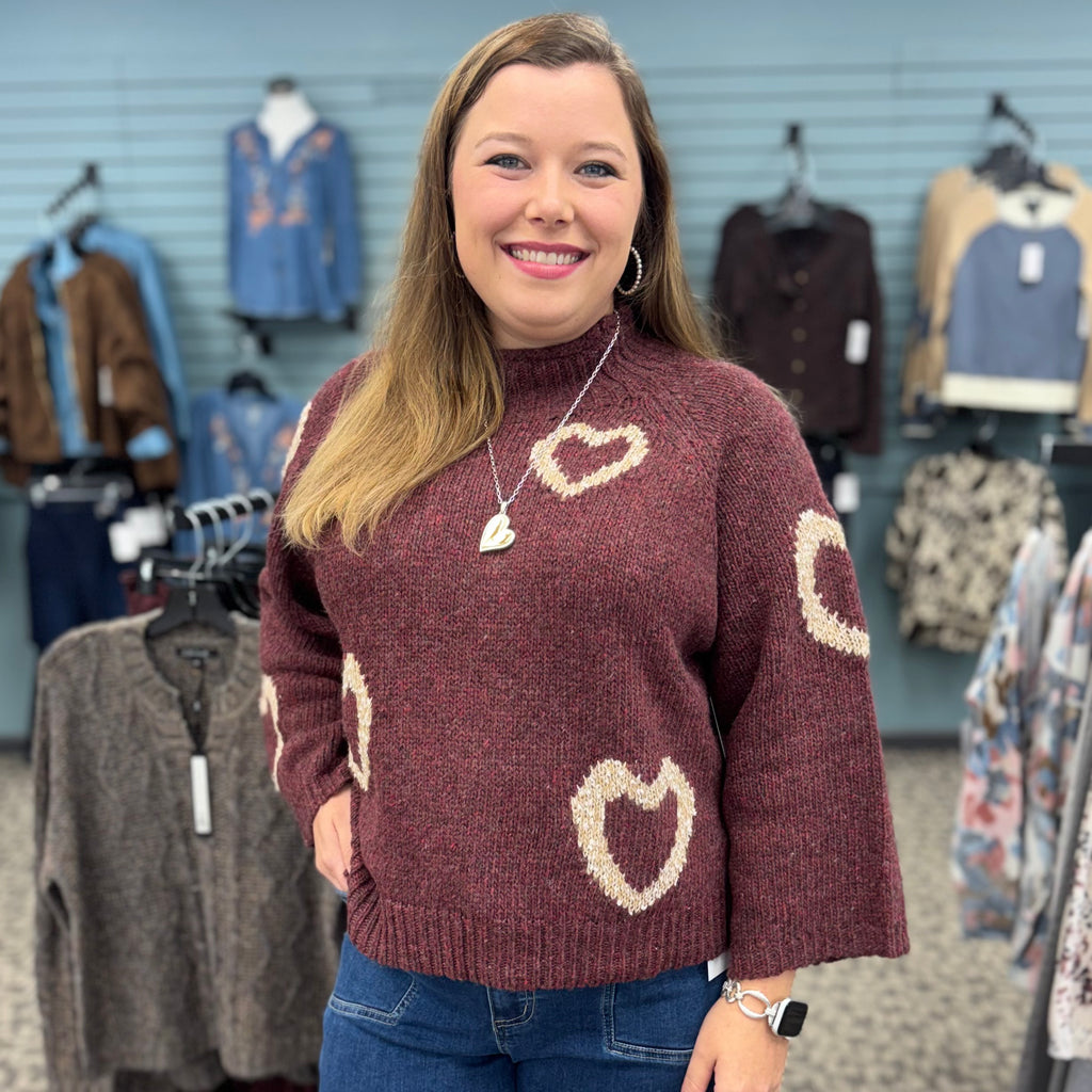 Heart Placement High Neck Knit Sweater