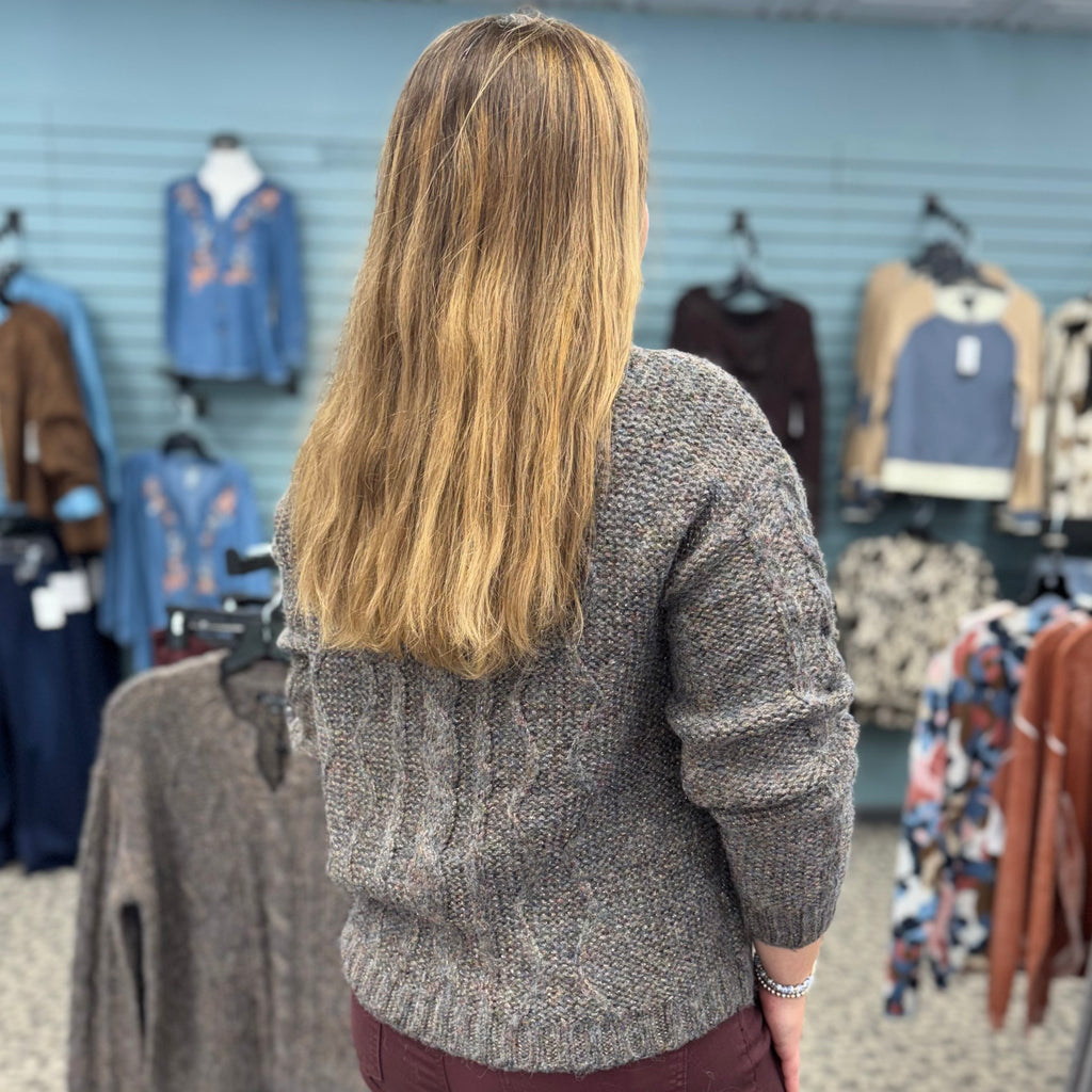 Metallic Flex Yarn Notch Neck Sweater