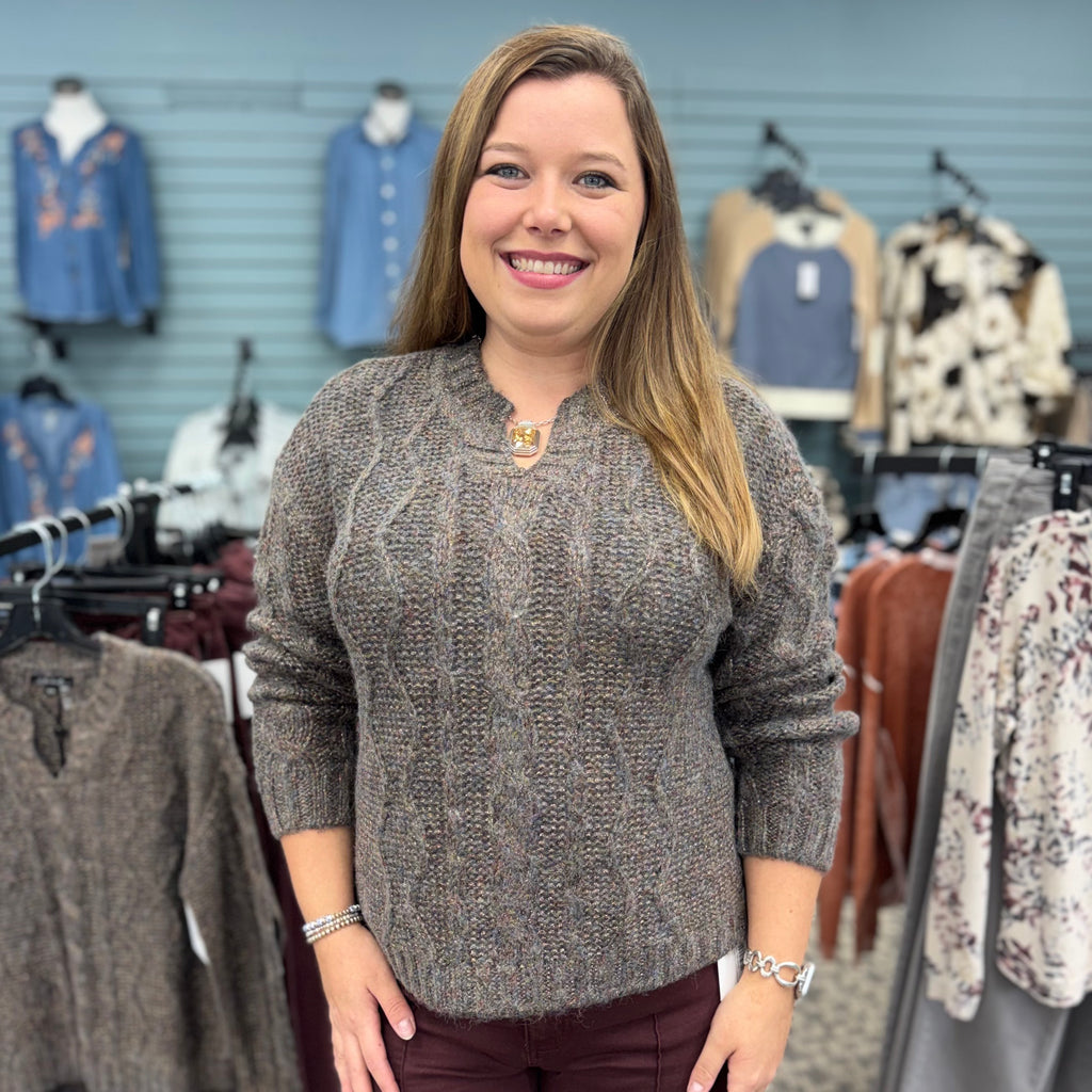 Metallic Flex Yarn Notch Neck Sweater