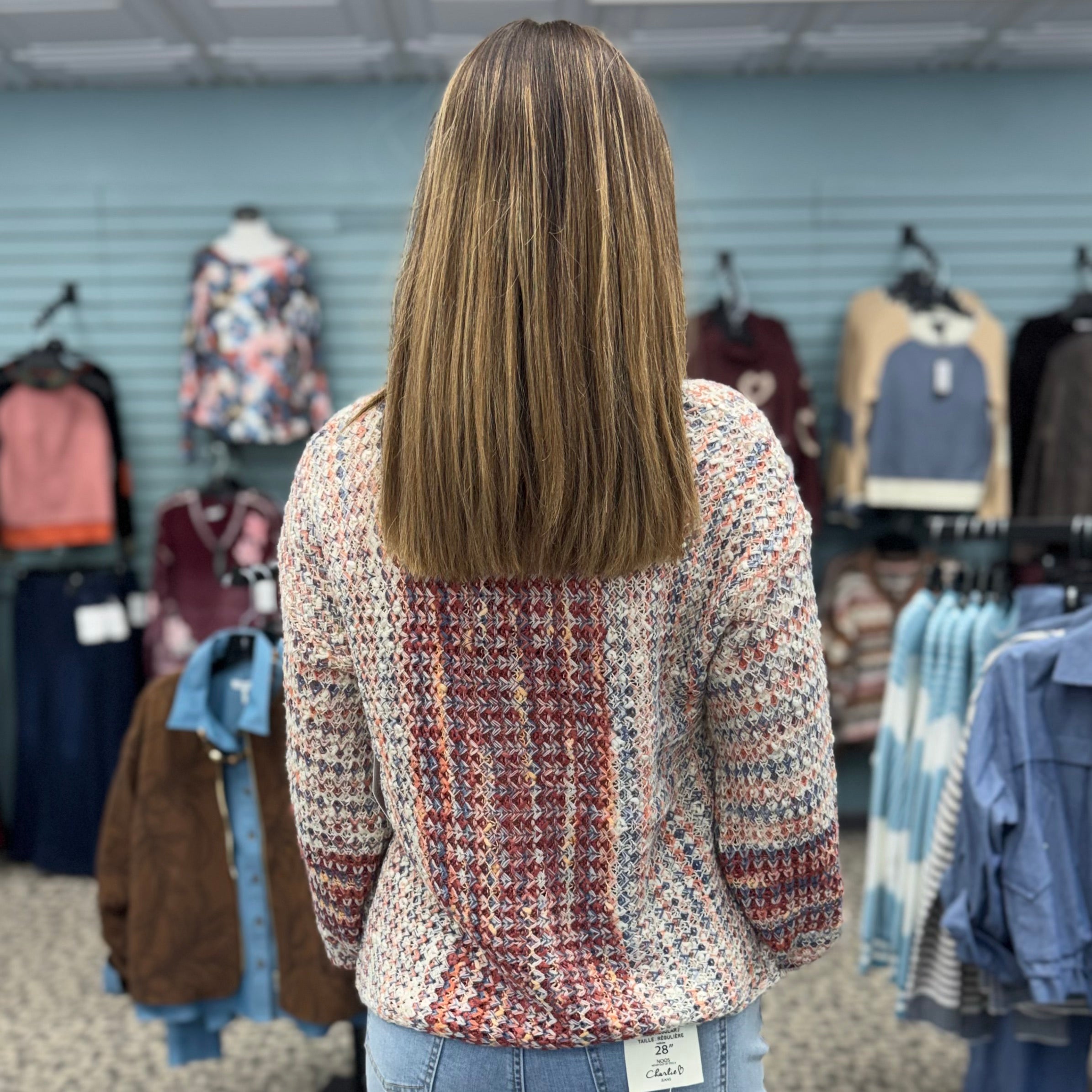 Novelty Yarn Drop Shoulder V-Neck Sweater