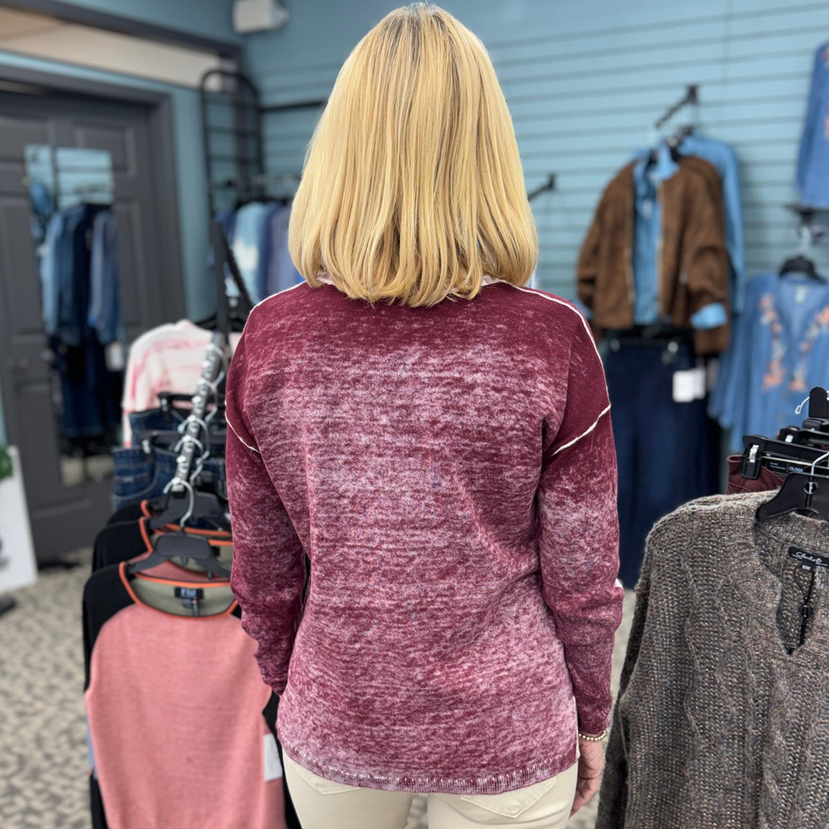 Reversible Printed V-Neck Sweater